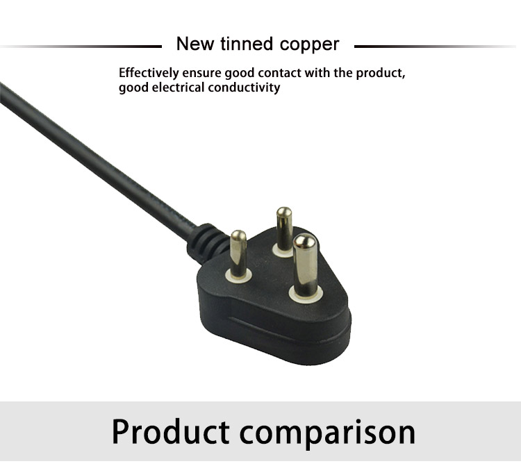 Durable Standard Copper Electrical Power Cord 3Pin Indian Power Cable