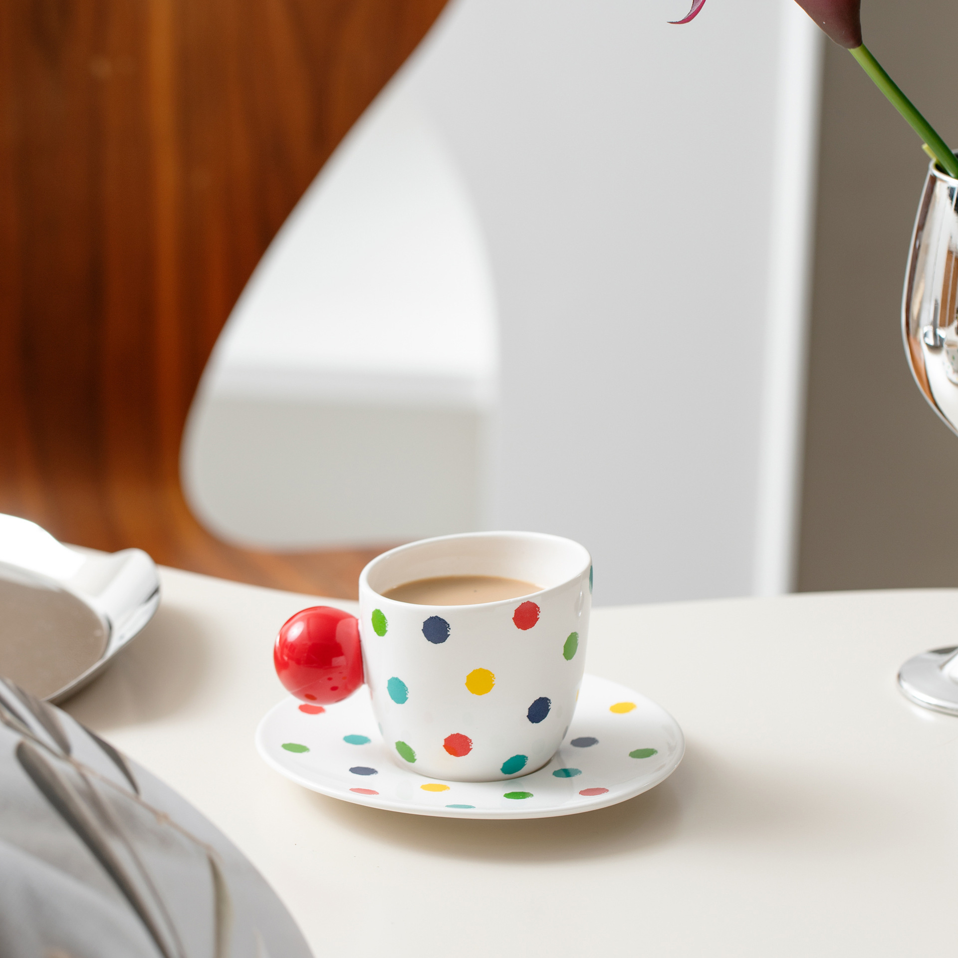 Creative Ceramic Cups And Plates Colorful Polka Dot Coffee Cups High Appearance Level Office Cups Couple's Home Drinking Cups Mugs