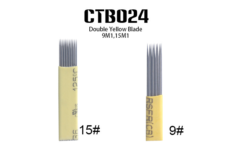 Yellow Shading Blade Microblading Needles Eyebrow Tattoo Double Rows
