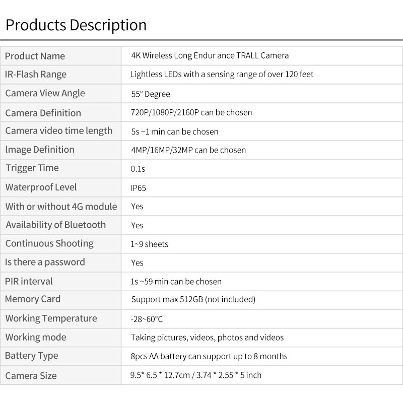Outdoor Wildlife Hunting Camera up to 512GB Storage 32MP 4K at 30fps KW866 0.25s Response Speed Deer Hunting Camera