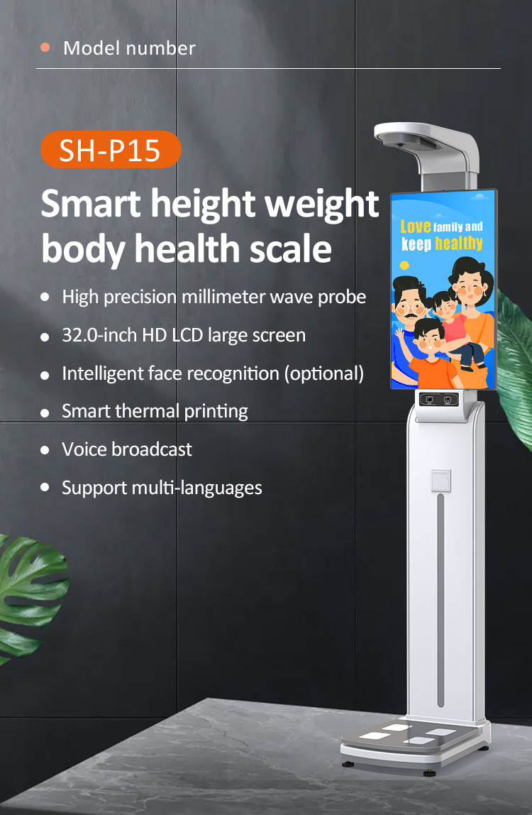Bmi Body Weight And Height Scale HD 32.0 Inch With Lcd Advertising Screen Electronic