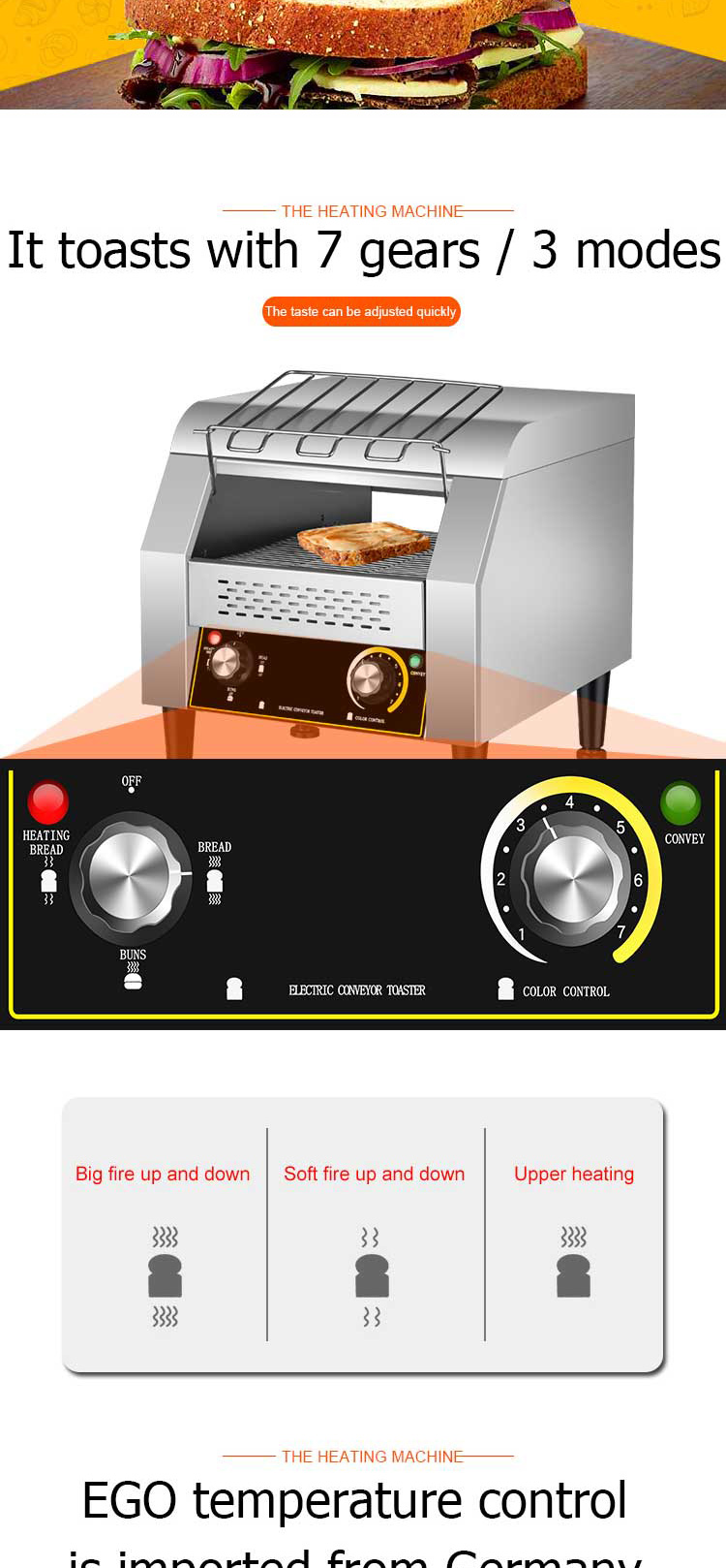 Stainless Steel Housing Commercial Electric Belt Conveyor Bread Toaster for Commercial