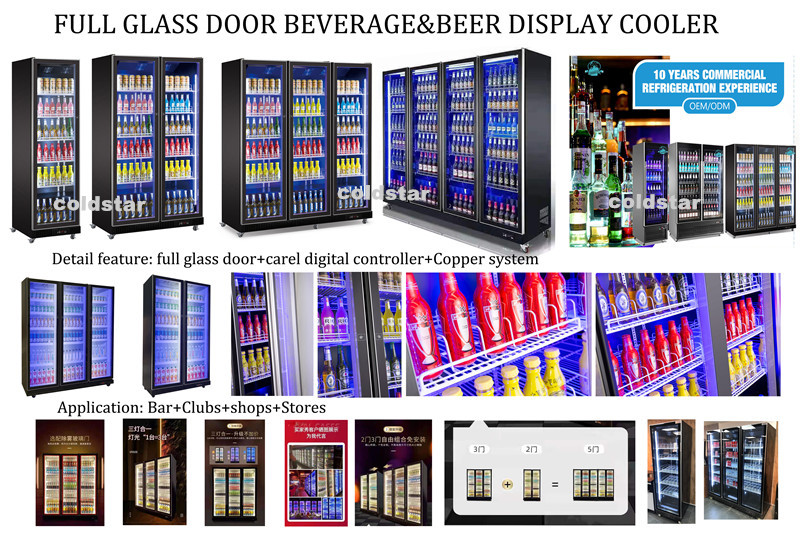 Drinks Beer Auto Defrost 4 Doors Cooler Commercial Display Fridge With 4 Wheels