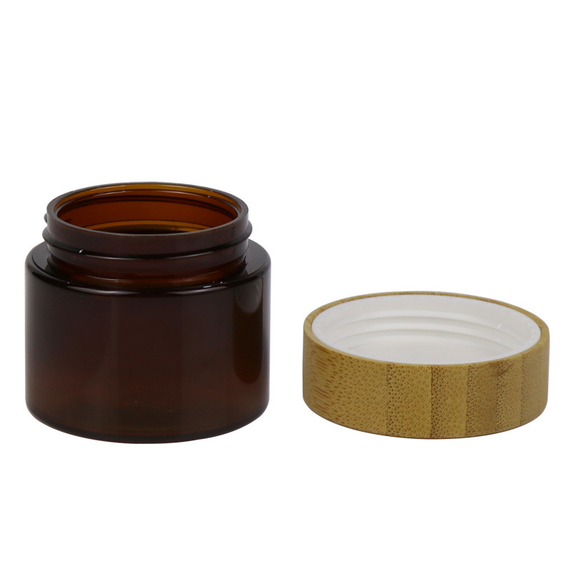 Empty Cosmetic PET Cream Jar 50g 100g Plastic Container With Wooden Lid