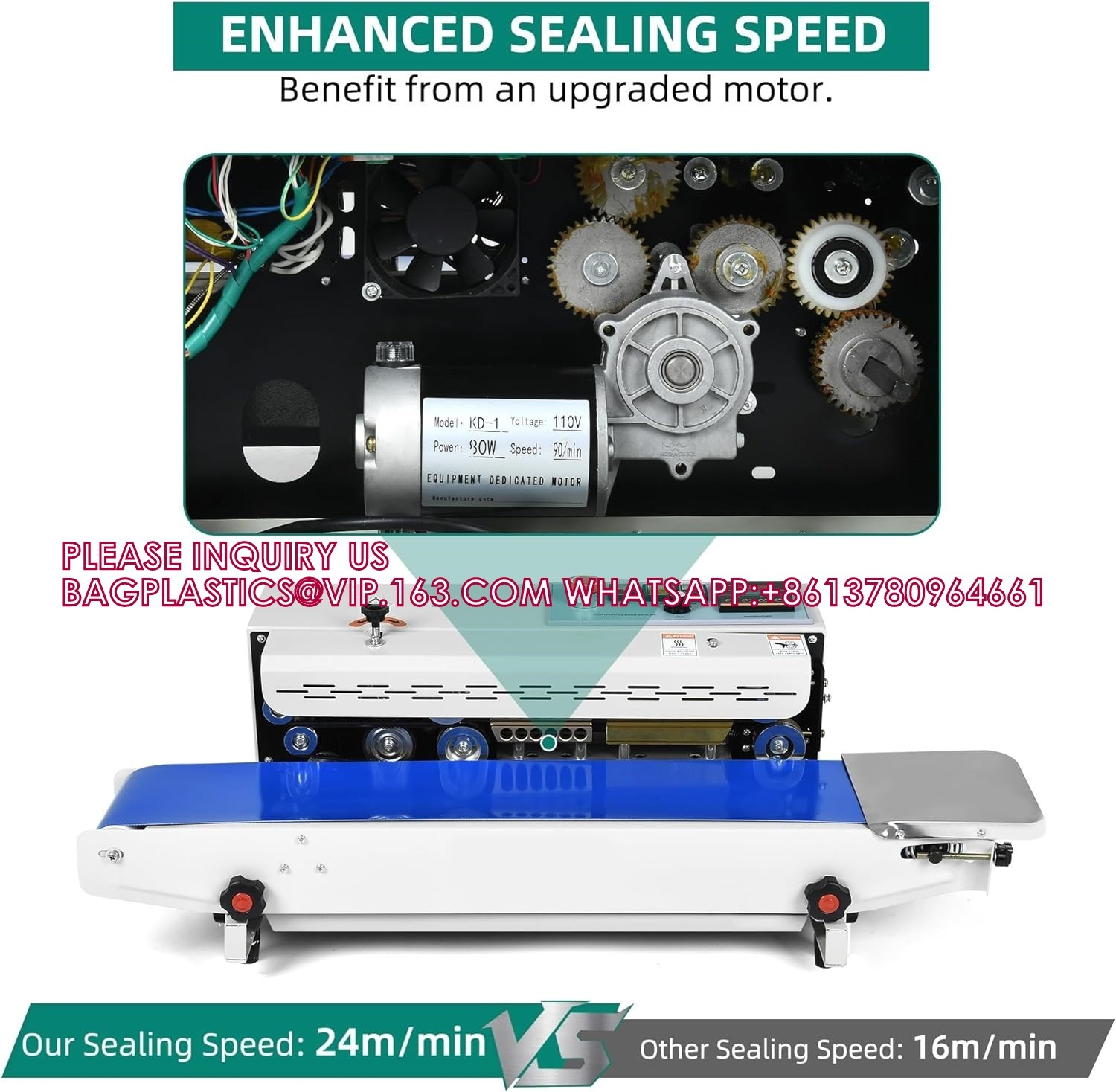 Horizontal Continuous Band Sealer, Automatic Bag Heat Sealer W/Printing Wheels, Commercial Bag Sealing Machine