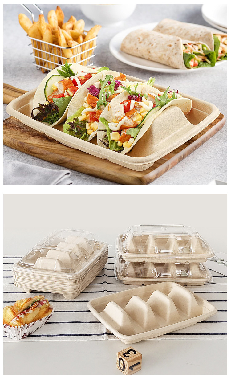 Thick Strong Paper Pulp TACO Box For Catering Food Packaging High Quality