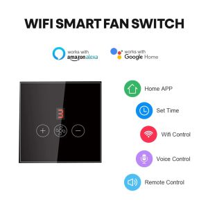 China Glomarket Tuya Smart Wifi Ceiling Fan Switch Eu Standard Glass Touch Wall App Remote Control Electrical Fan Speed Switch on sale