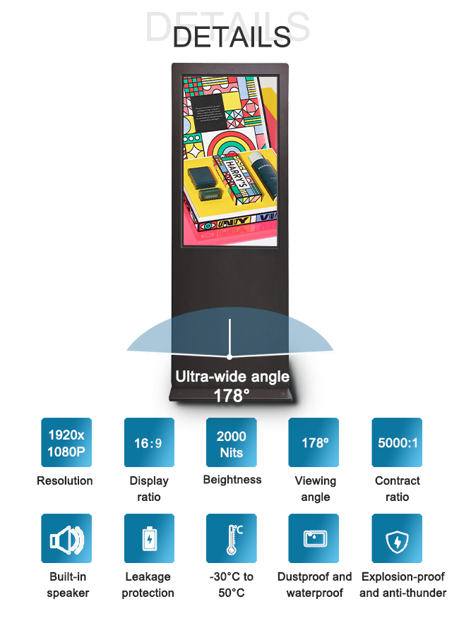 Outdoor 75" Digital Signage Height in 3 meters Anti Vandalism All-weather Proof