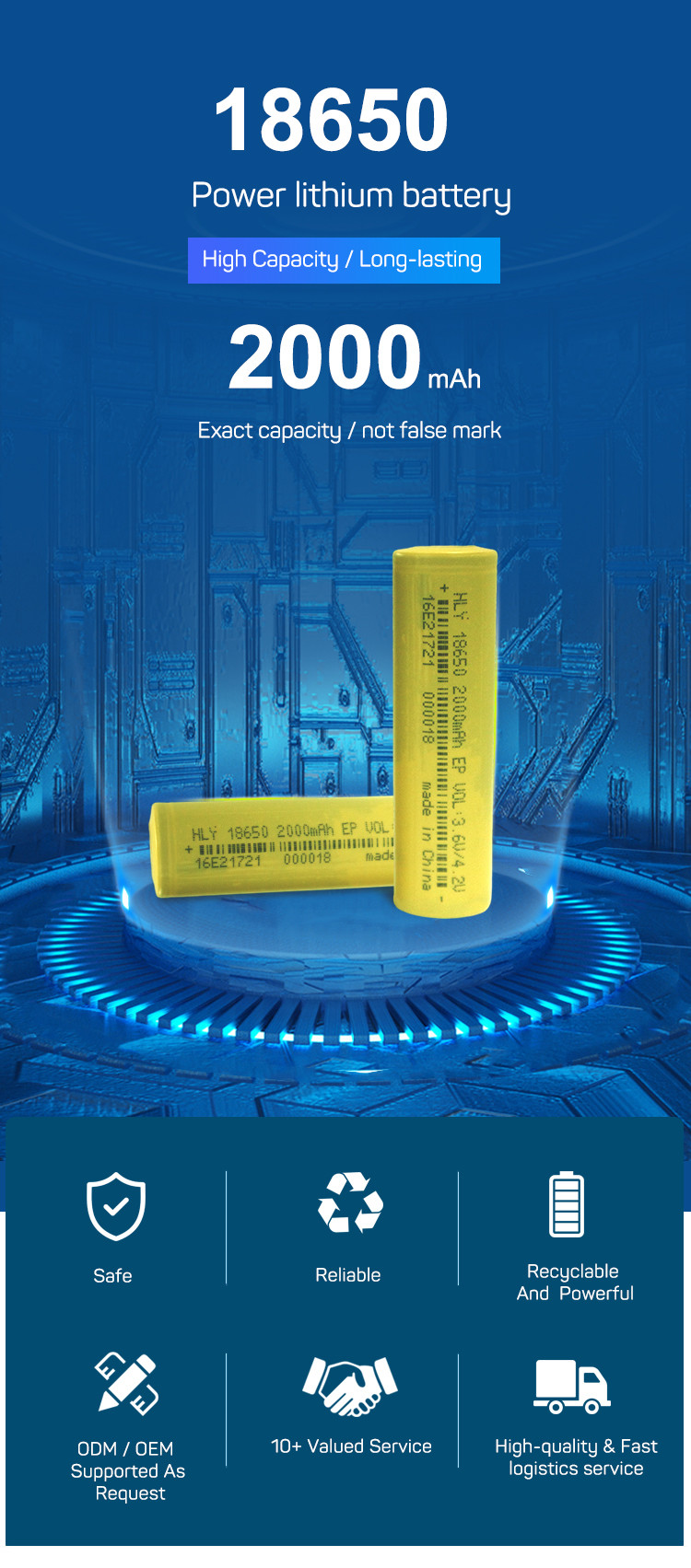 Electric Bike 3.6 V Lithium Battery 18650 2000mah Rechargeable Cells