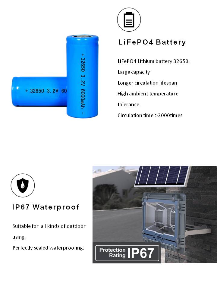 Outdoor Waterproof Solar Flood Light Integrated 6000K Light With LiFePO4 Battery