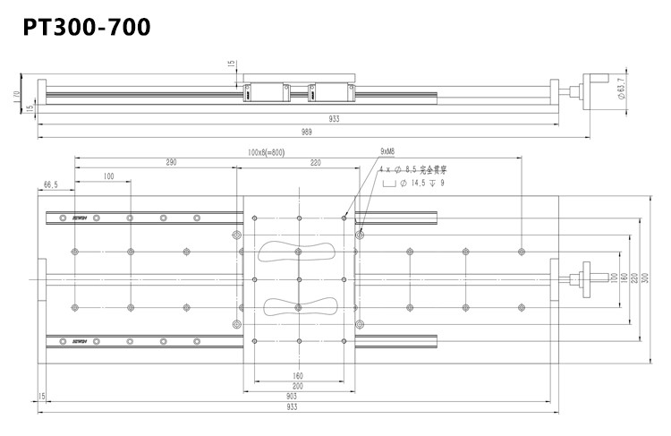 Hand Sliding Manual Linear Stage Large Table Top Load 100kg Displacement