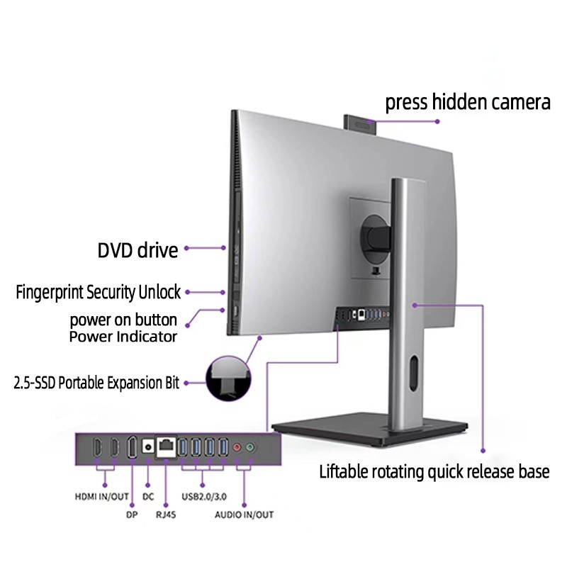 23.8 Inch All In One Aio PC With DVD Video Fingerprint Hot Swappable 2.5 Inch Hard Drive