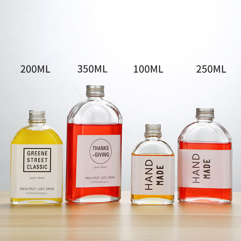 Flat Square Glass Beverage Bottles 100ml 350ml With Silk Screen Printing