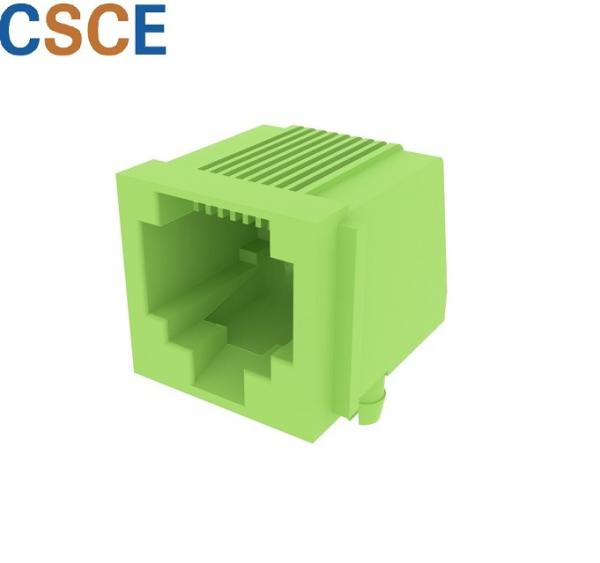 Right Angle Panel RJ45 Single Port Green Color Contact Resistance 30 Milliohms