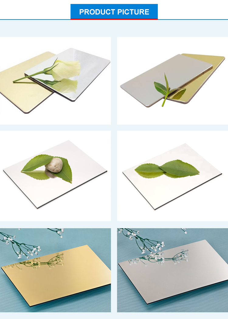 1220 X 2440mm Golden B1 Aluminium Composite Mirror Sheet 0.5 Mm Thick HDPE Core