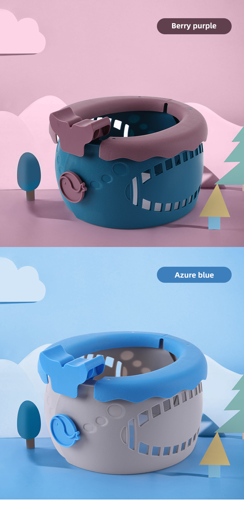 Portable Serenity Blue Baby Toilet With Customized Logo Foldable Soft Potty Training Seat