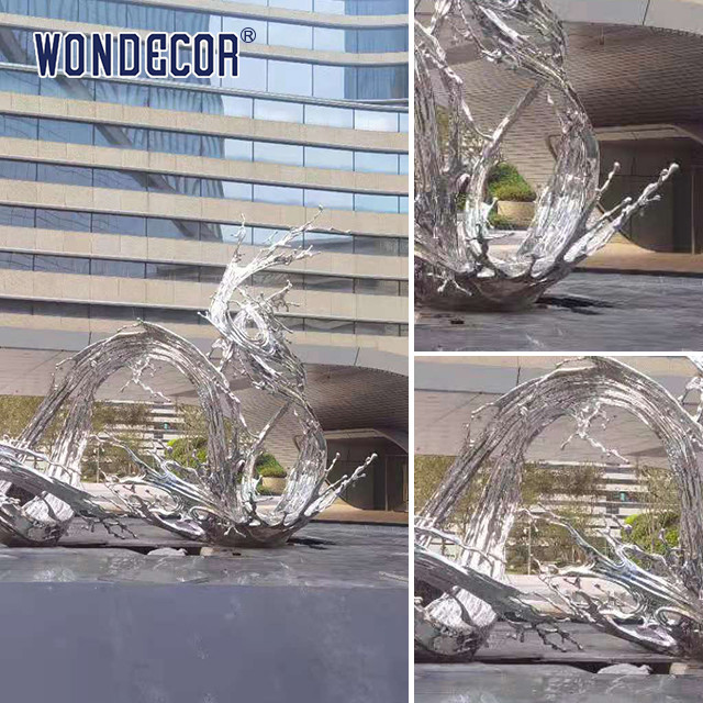Large Outdoor Square Stainless Steel Abstract Sculpture Metal Casting Wave And Spray Art