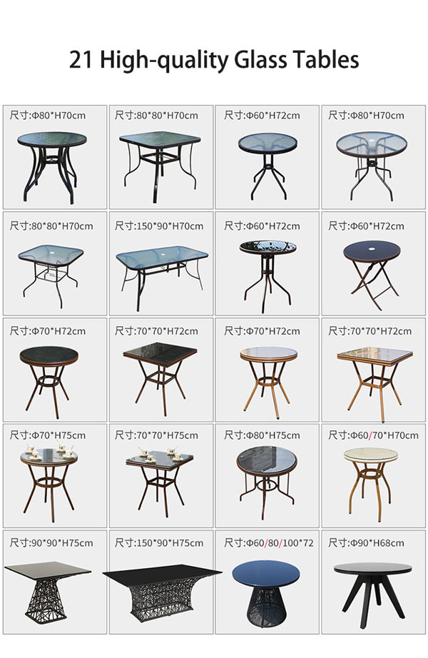 Black Tempered Glass Garden Table Outdoor Round Metal Dining Table 80cm