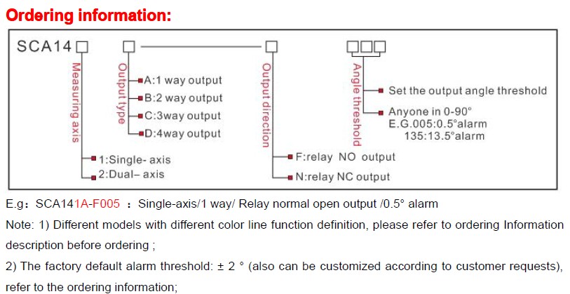SCA141A High Accuracy 0.05deg Tilt Switch Sensor 2 Axis 4 Directions Measurement