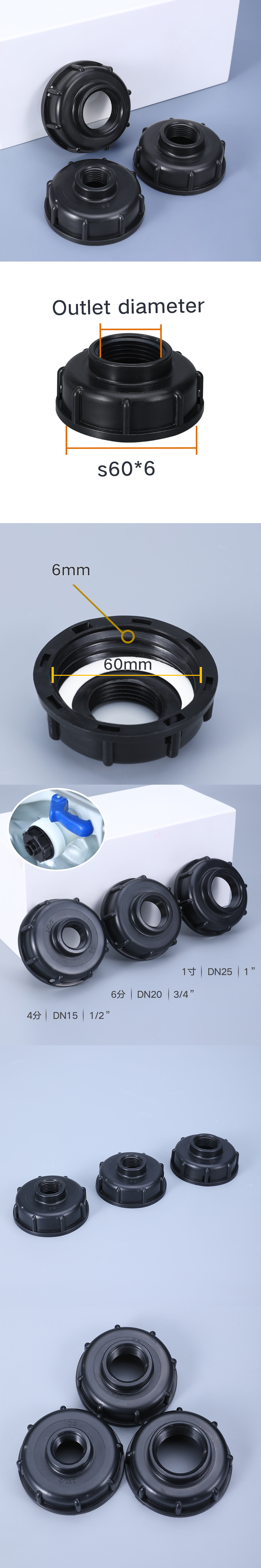 Spiral Connection Durable SX60 to 1/2" Female Garden Hose Coupling for IBC Water Tank