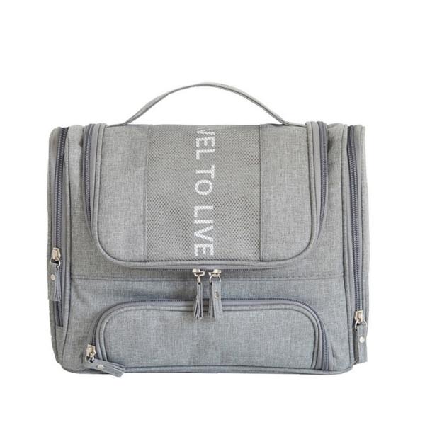 Gray Hanging Cosmetic Bag Makeup Organizer Travel Kit With Hook Bathroom