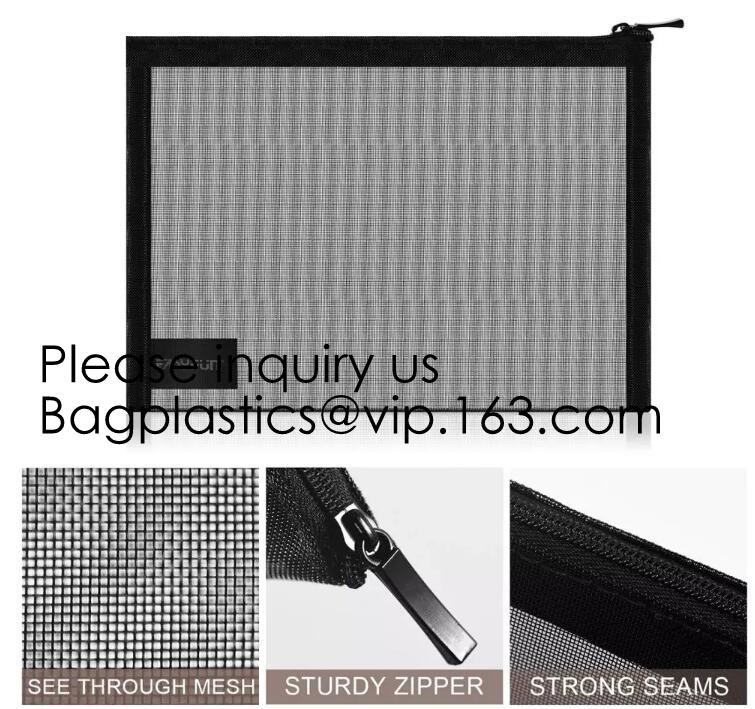 Mesh Cosmetic Bag Mesh Makeup Bags Black Mesh Zipper Pouch for Offices Travel Accessories，Organizer bag Zipper Folder Ba
