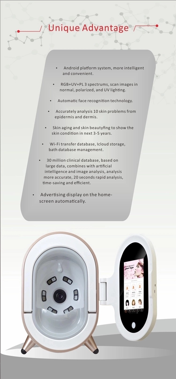 3D 20MP Magic Mirror Skin Analyzer Machine Pigmentation Analysis