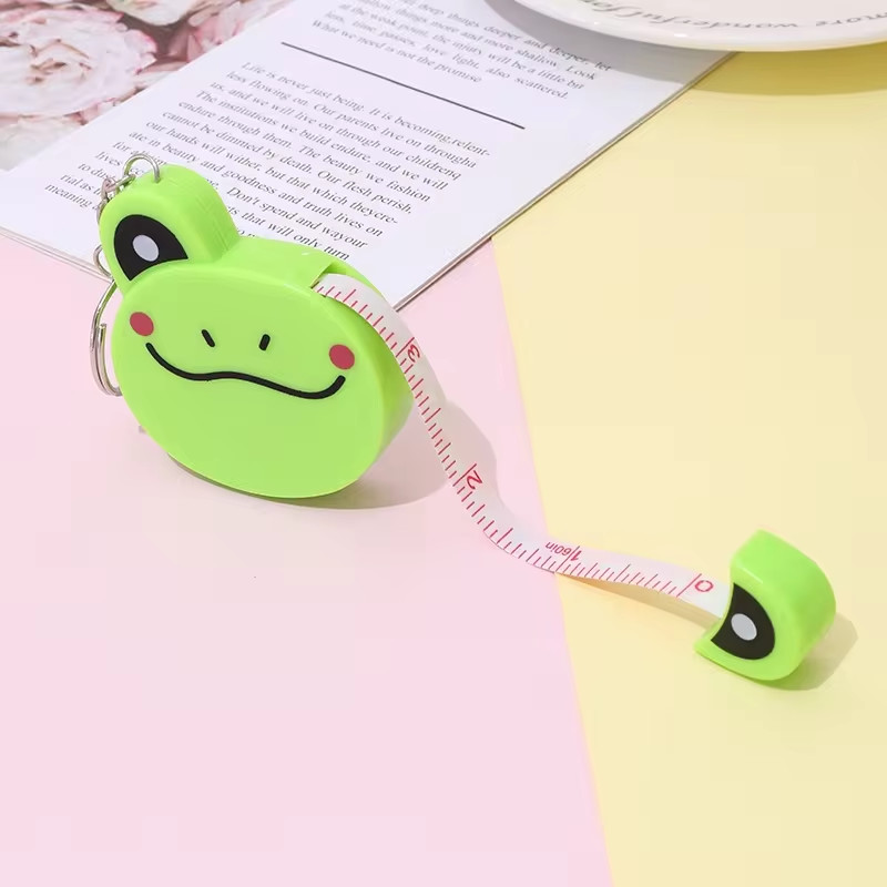 Custom Cute Cartoon Animal Design Portable Tape Measure Frog Panda Tiger And Pig With Key Ring Attachment