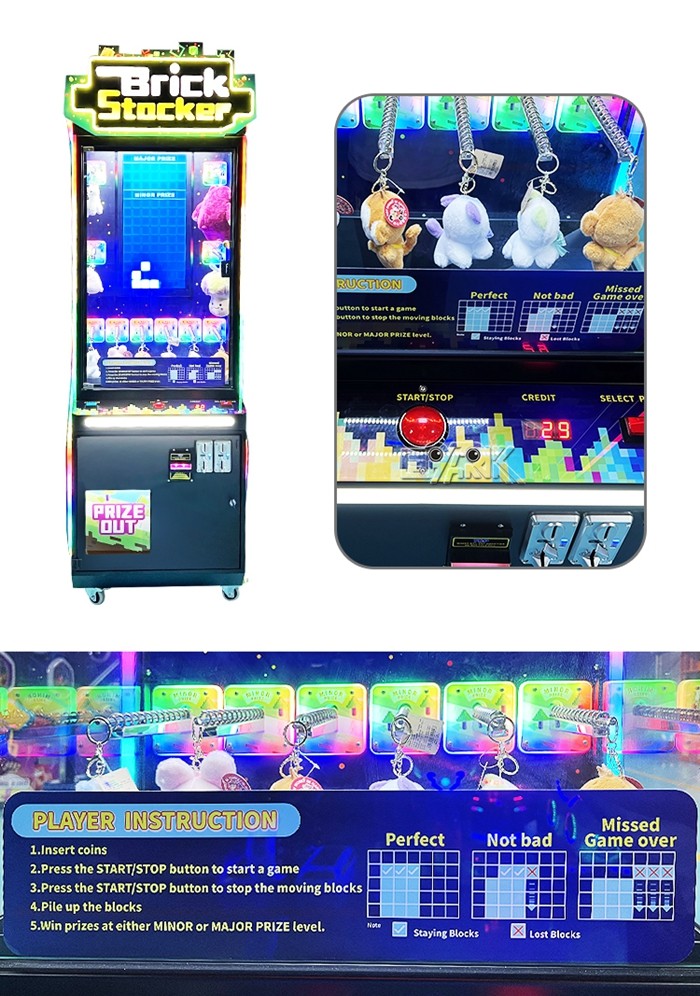 Brick Stacker Indoor Coin Operated Crazy Catch Vending Toy Arcade Game Machine