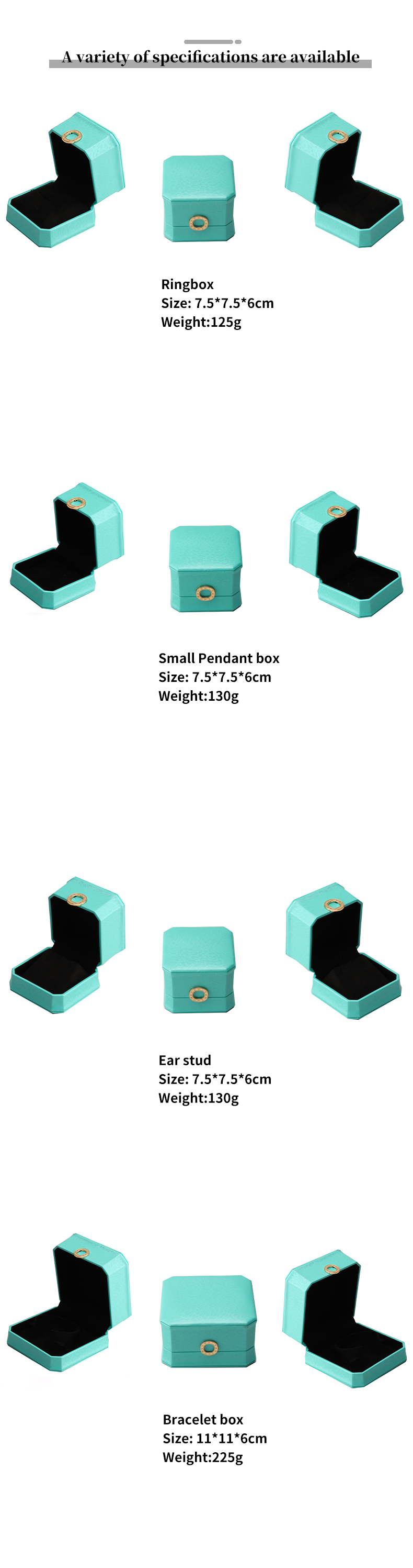 Octagonal Cyan Ring Ornament PU Leather Jewelry Luxury Packaging Box Organizer