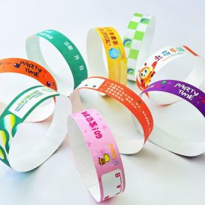 Custom Printed Tyvek Paper Wristbands with Snap Closure Waterproof Sequential
