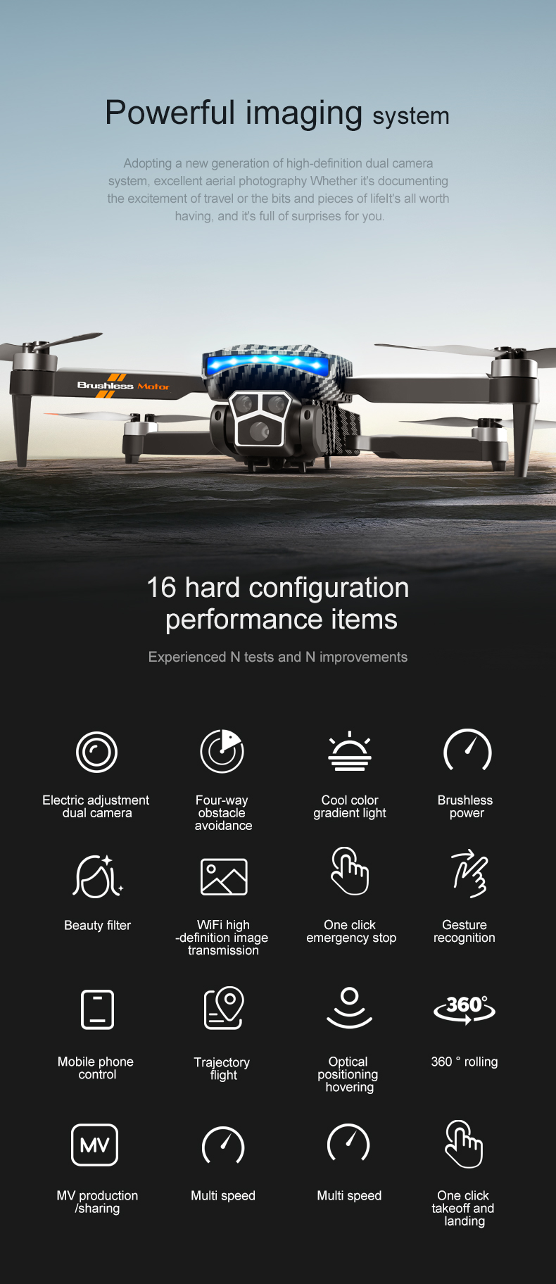 12mins Flight Time Hand Control Carbon Fiber Black Drone with Optical Flow Altitude Hold and 4k 360 Degree Rolling Stunt