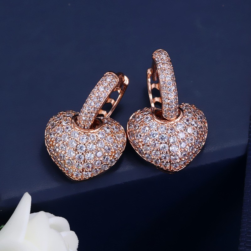 Fashion Crystal CZ Heart Shape Eearring high quality sparking bling Heart Shape Jewelry Earrings Necklace Jewelry Set