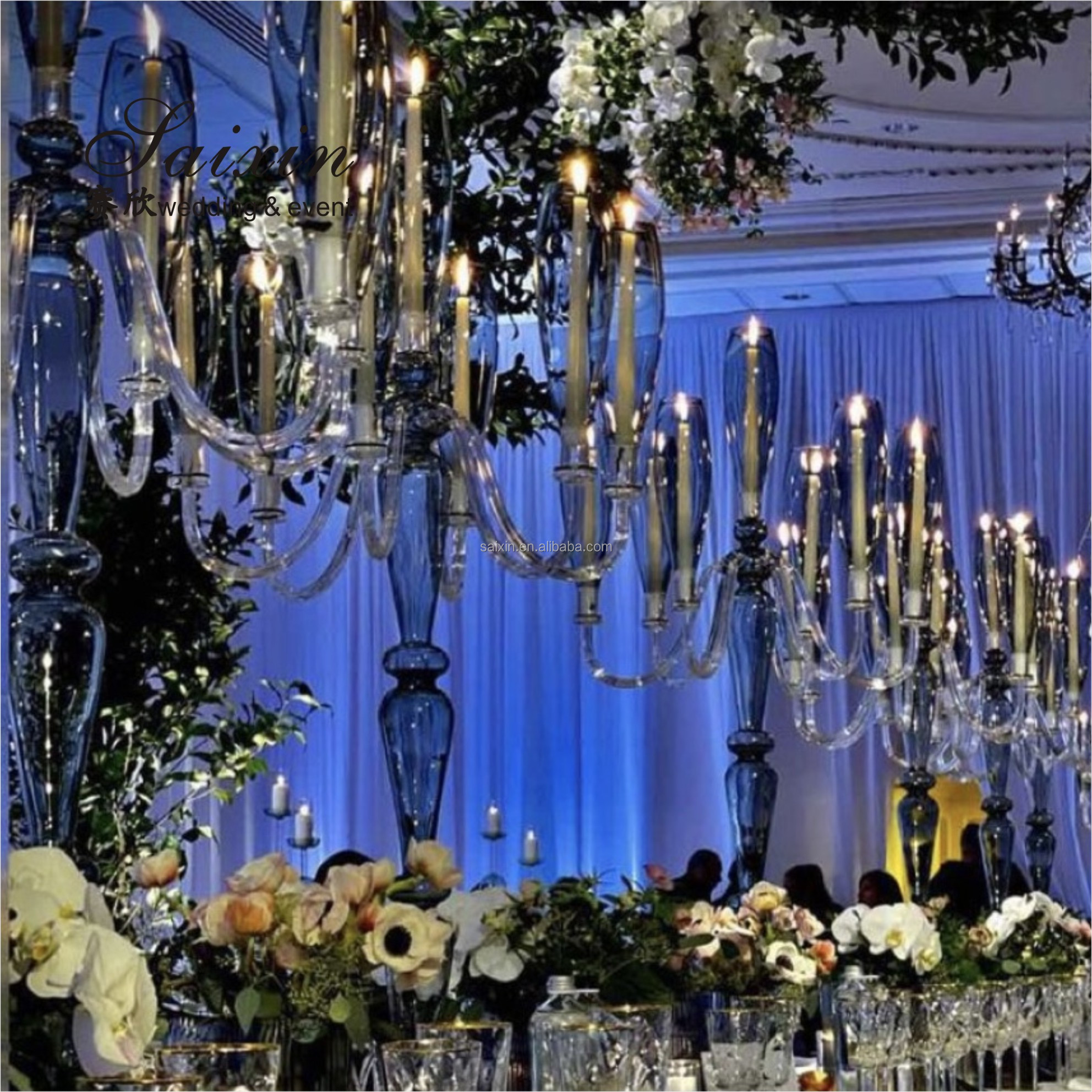 ZT-361 Decoration international 25 arms wedding metal candelabra with glass cylinder