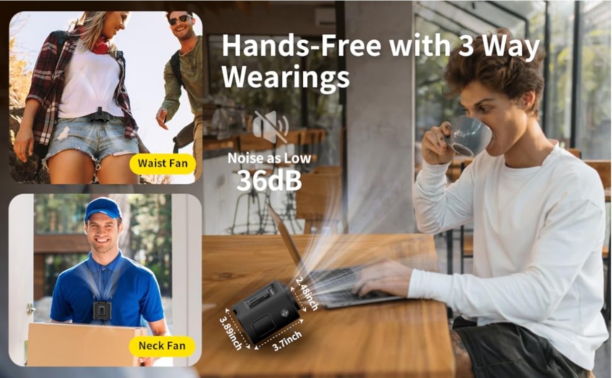 Socool Fan 14500Mah Clip Waist Fan Rechargeable Battery And Type-C Power Source Multifunctional Portable Fan For Indoor/Outdoor Activities Wearable