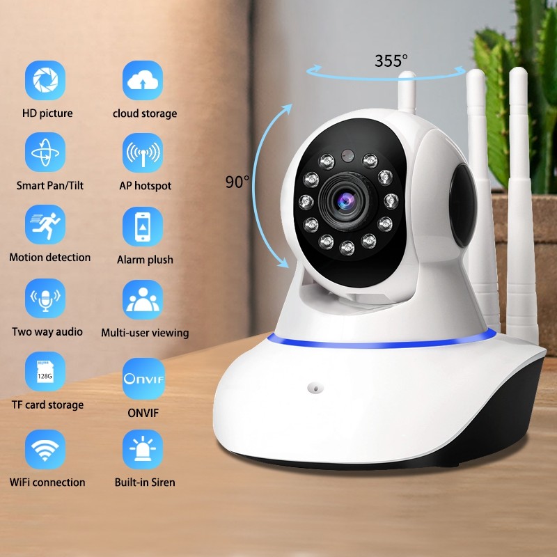 Mini indoor WIFI PT 1080P 2MP wireless onvif 128G TF card slot cloud storage home security network wifi camera
