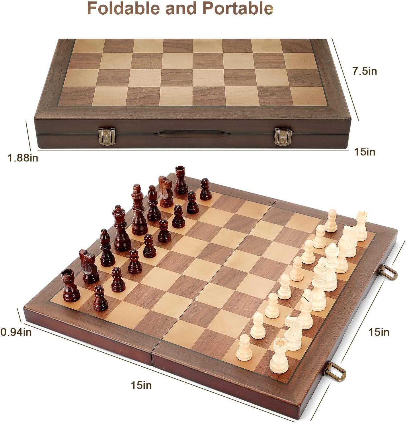 Foldable wooden chess set
