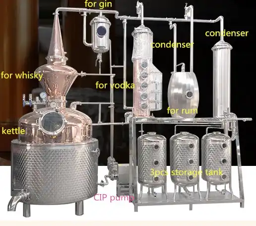 2-3mm Thickness Steam Heating 1000L Red Copper Alcohol Reflux Distillation Equipment