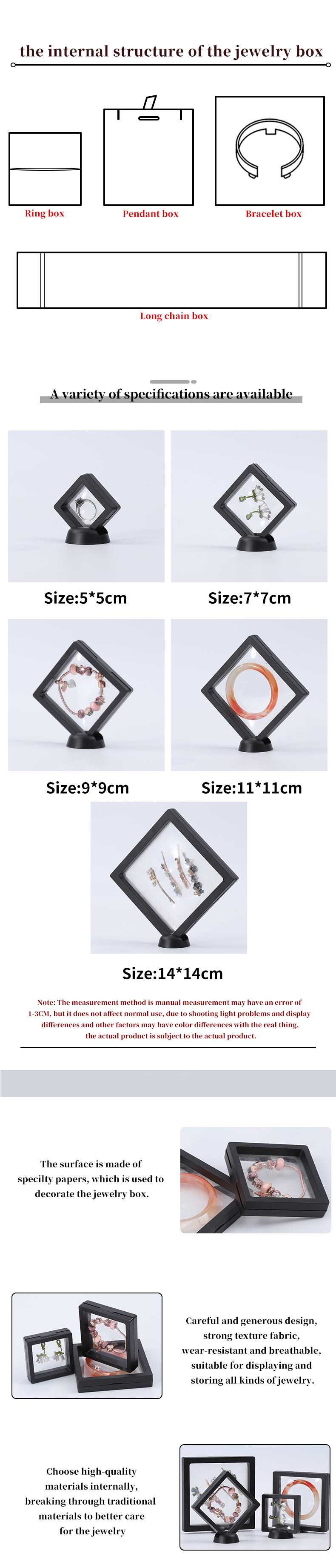 Black Luxury Jewelry Display Cases Plastic Protective Box With PE Film For Jewelry