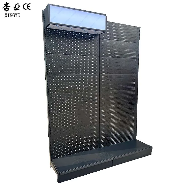 Factory custom color size metal hole back board display shelf supermarket shelves rack for shop