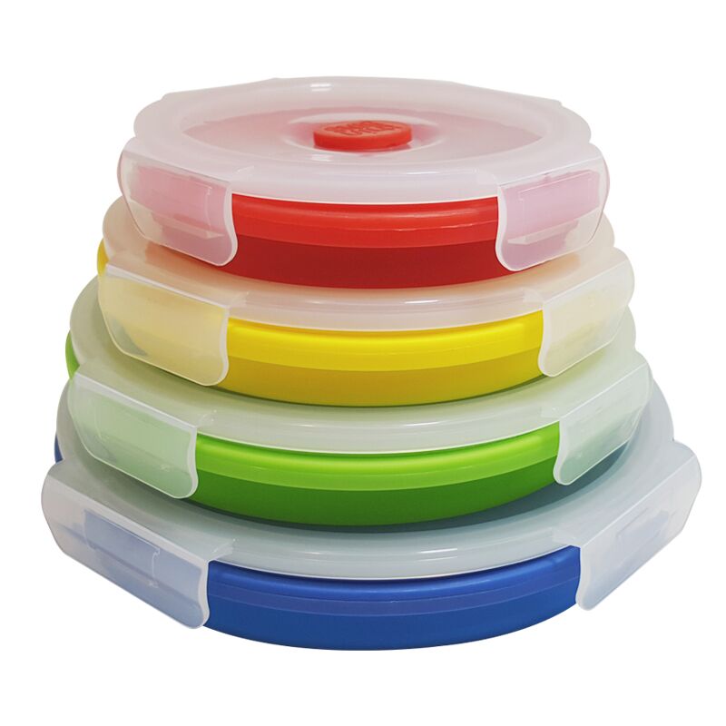4 Size Hot Selling Wholesale Microwavable Safe Leakproof Easy Clean Silicone Foldable Round Lunch Box Set