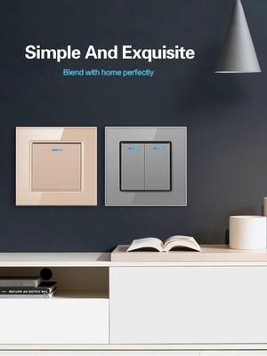 Wall Press Rocker Switch Tempered Glass Panel Embedded Single Control Warping