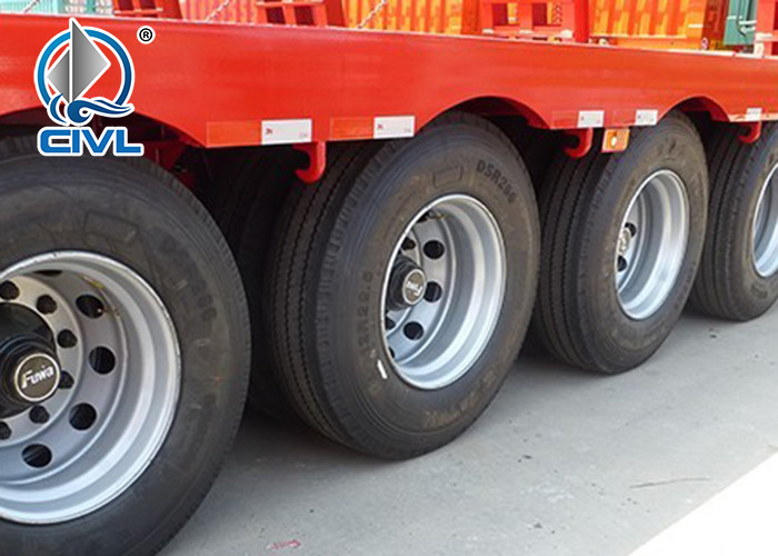 4 Axles Flatbed Manual Semi Trailer Trucks with Four Double Air Chamber