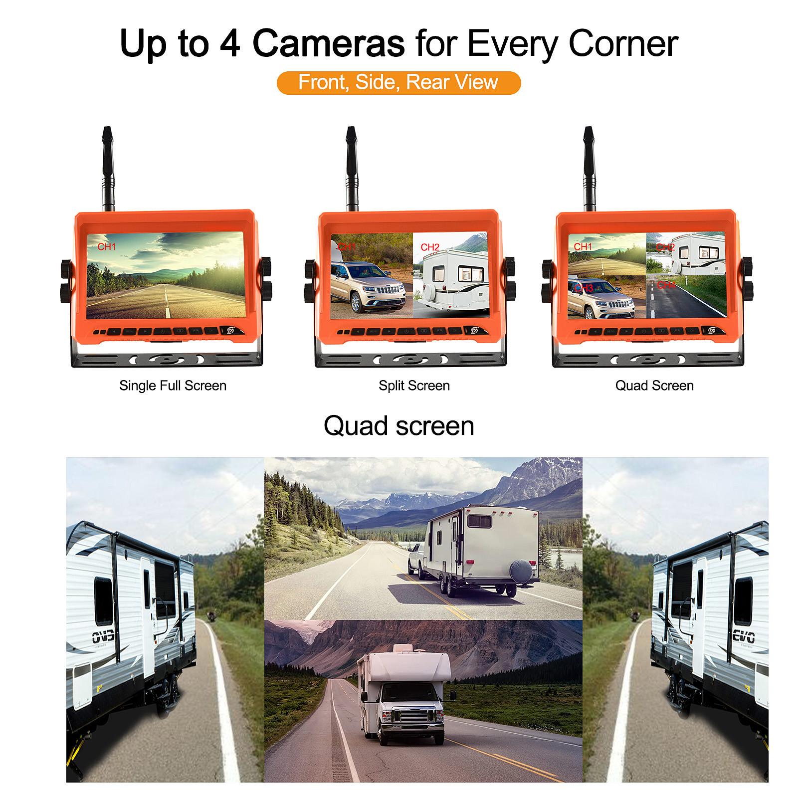 Night Vision 33ft IP69K Wireless Rearview Camera For RV Truck