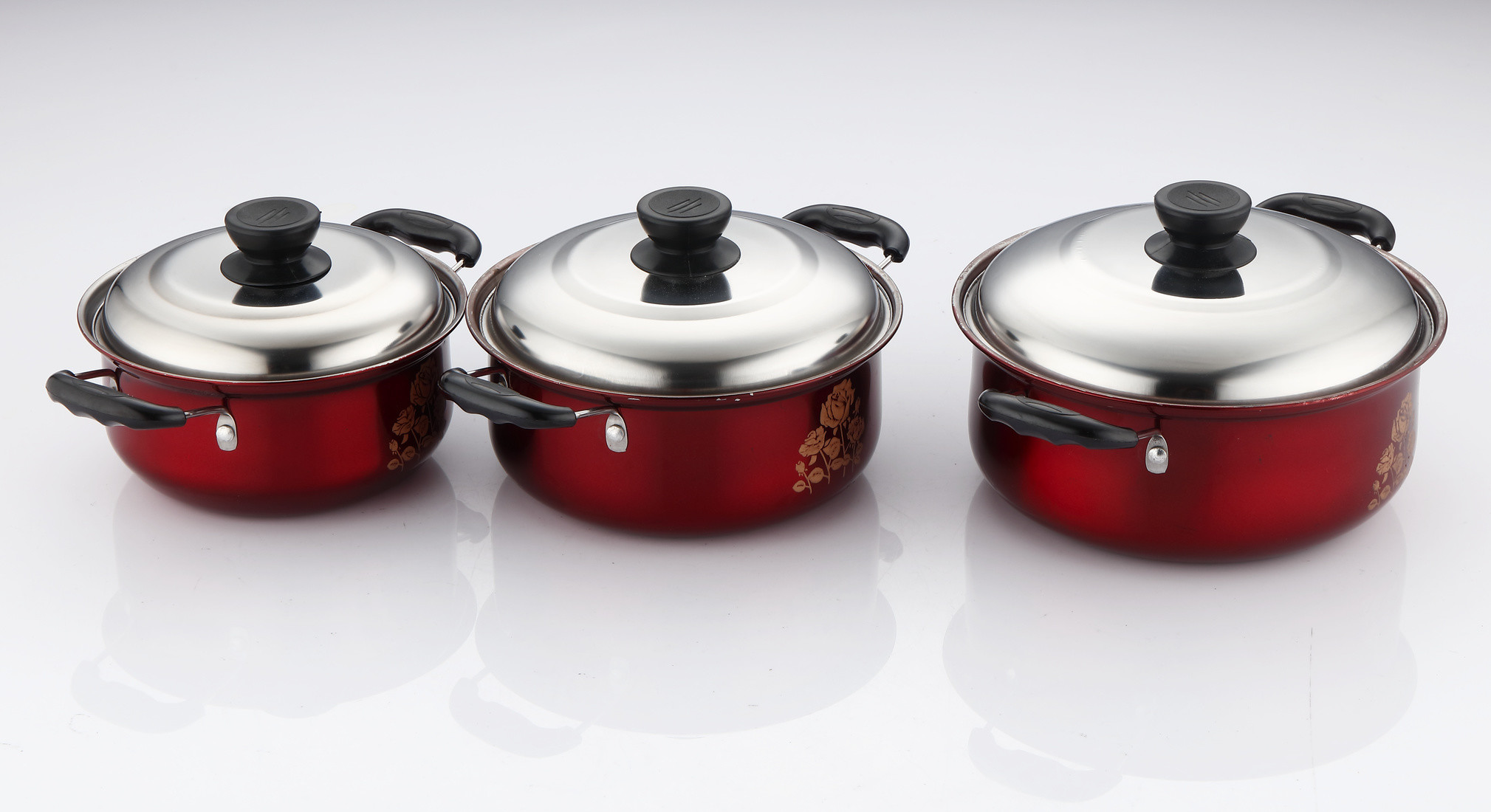 16/18/20/22cm red color & flower stainless steel cookware set & kitchenware set & pot & pan & casseroles
