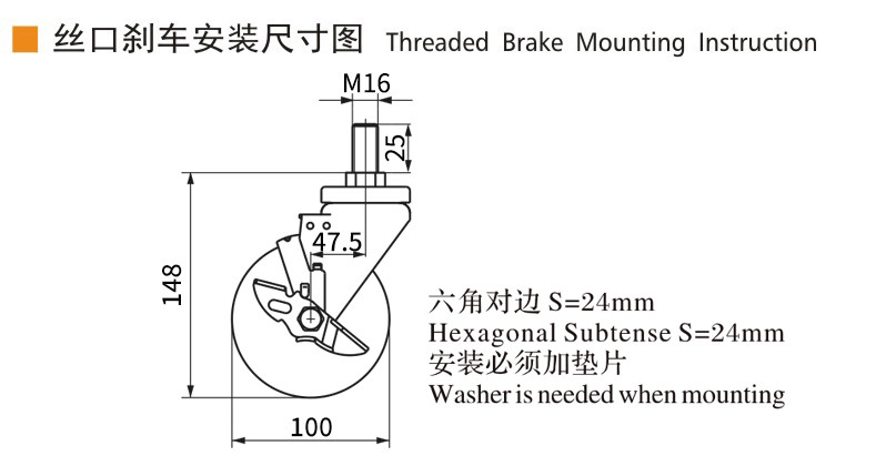 EDL Medium Duty TPU Caster 4inch 250kg Threaded by Swivel and Brake type