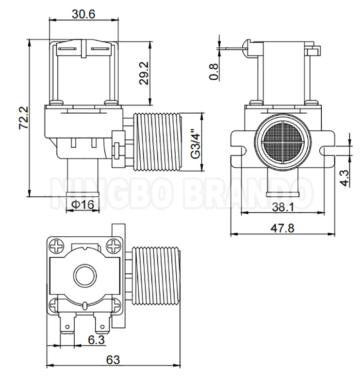 Main Dimension of RO Solenoid Water Valve: