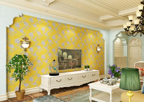 Modern Yellow Color Non Woven Wallpaper Washable For Livingroom , Size