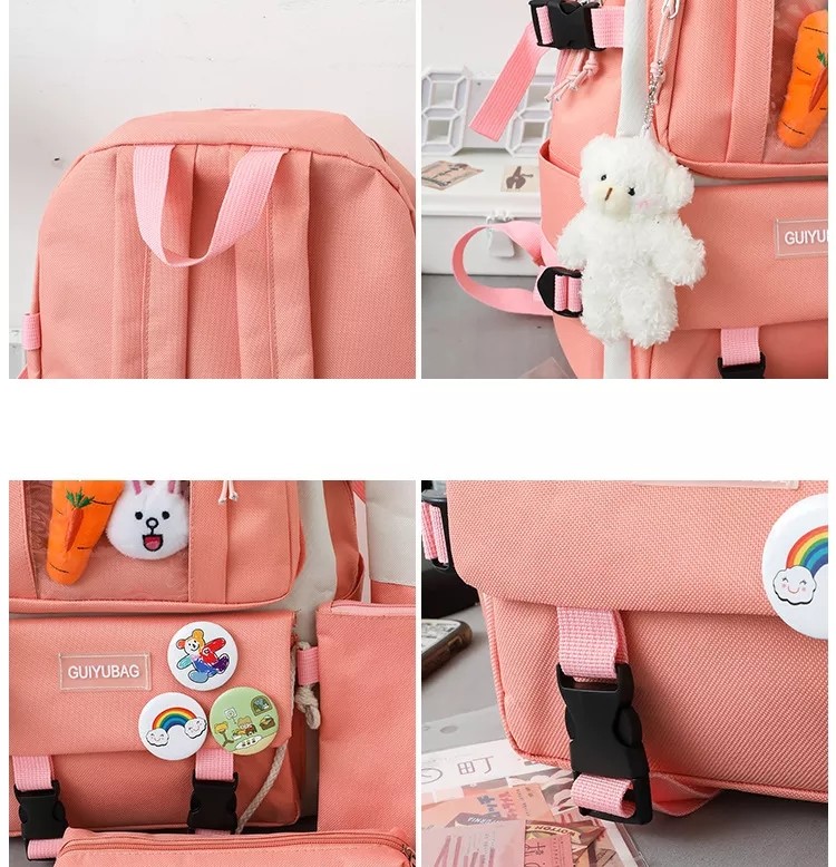 1.41 Inch Pink School Backpack Sets Girls Boys 5pc Backpack Set