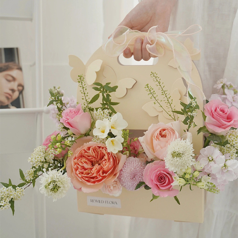 Custom Order Accepted Dekun Luxury Cardboard Paper Butterfly Flower Box with Handle